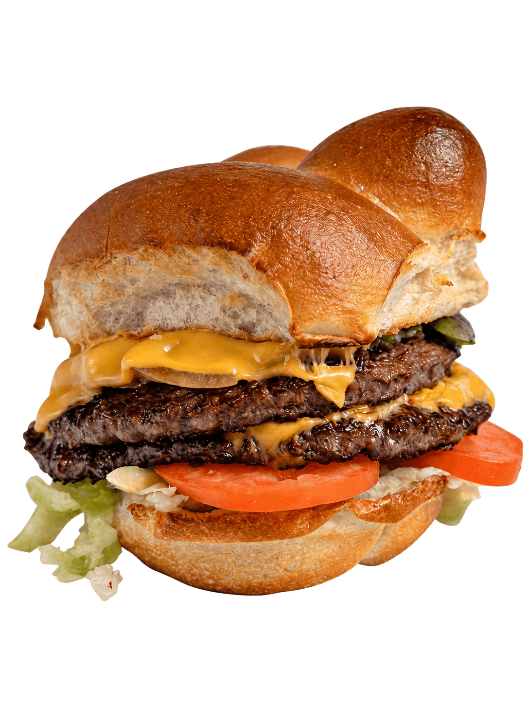 H&A double cheeseburger with lettuce and tomato